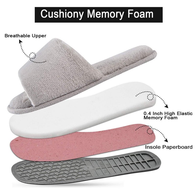 DL Open Toe Slippers for women Indoor, Cozy Memory Foam Womens House Slippers Summer Slip On, Comfy Soft Flannel Womens Bedroom Slippers Slide Breathable Size 7-8 Grey - Image 3